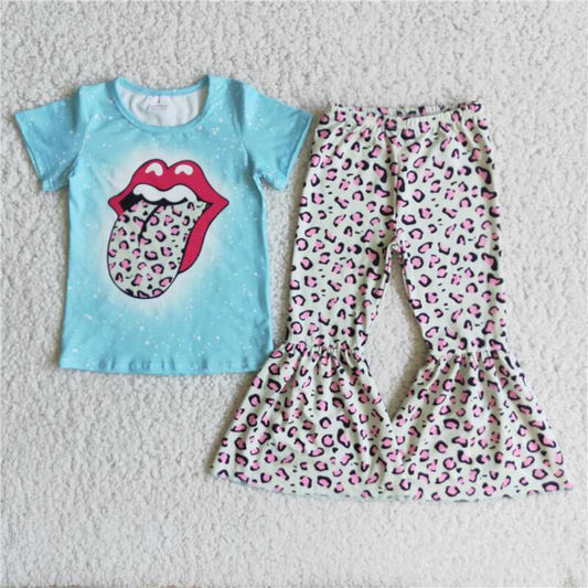 Baby girls blue top leopard pants outfits