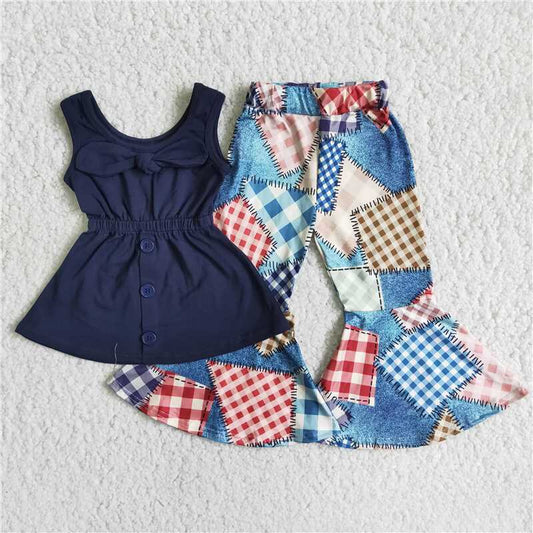 Baby girls navy top bell bottom pants set