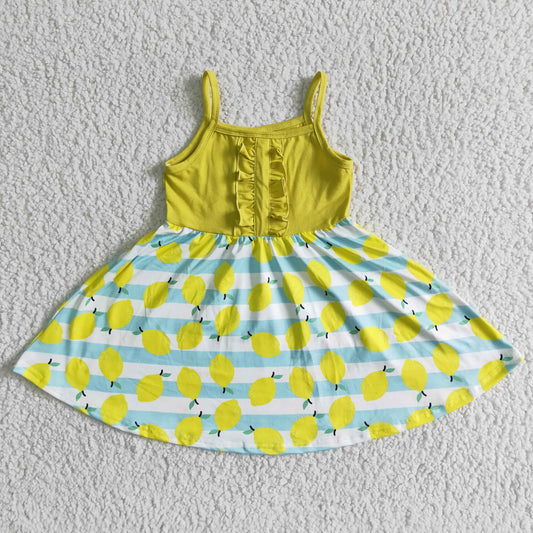 Children girls sleeveless lemon print summer dress A13-2
