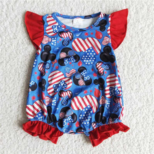 baby girls July 4th cartoon romper