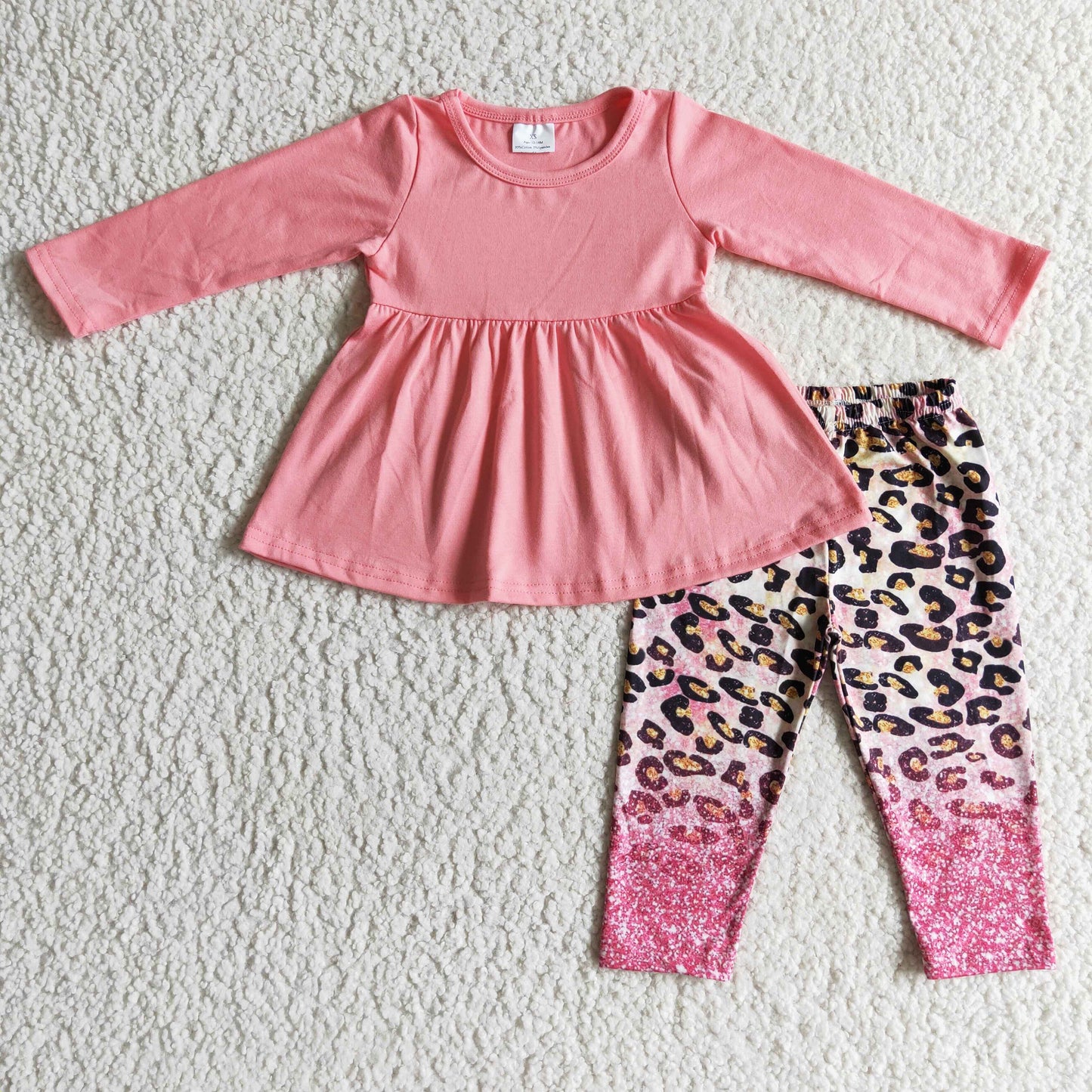 girls long sleeve pink tunic top leopard pants 2pcs outfit