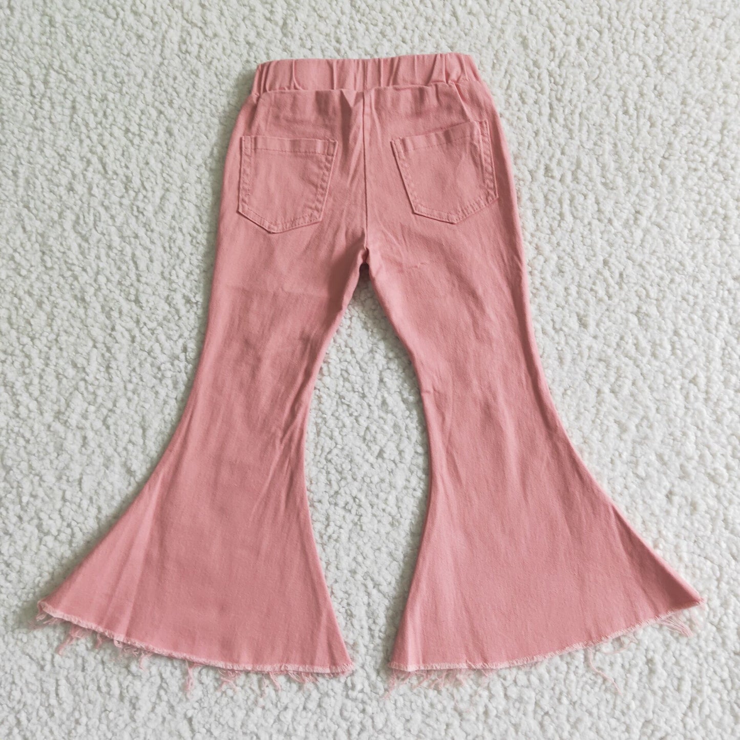 Girls pink distressed denim flare pants