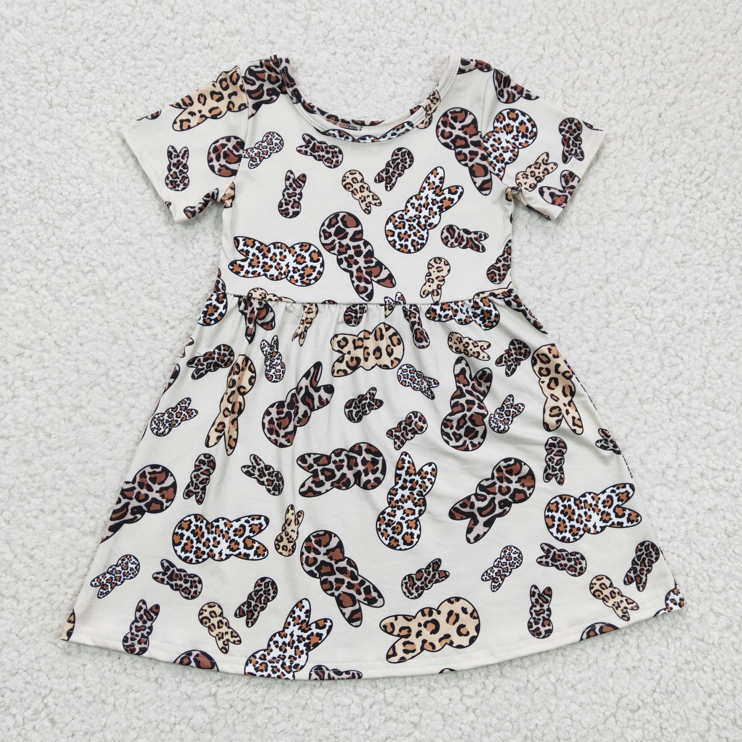 girls short sleeve leopard Easter day dress, GSD0227