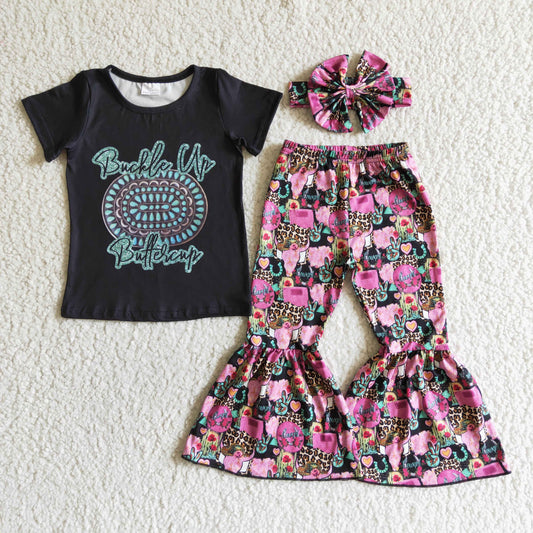 Infant girls letter print top flare pants western outfits