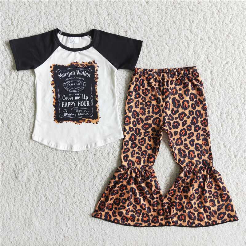 baby girls short sleeve top leopard pants set
