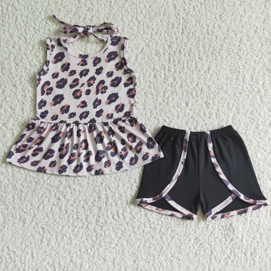 girls leopards summer short outfit