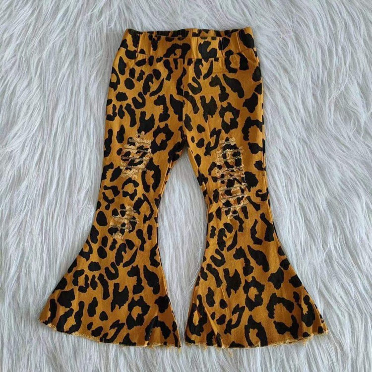 Kids girls leopard long denim pants
